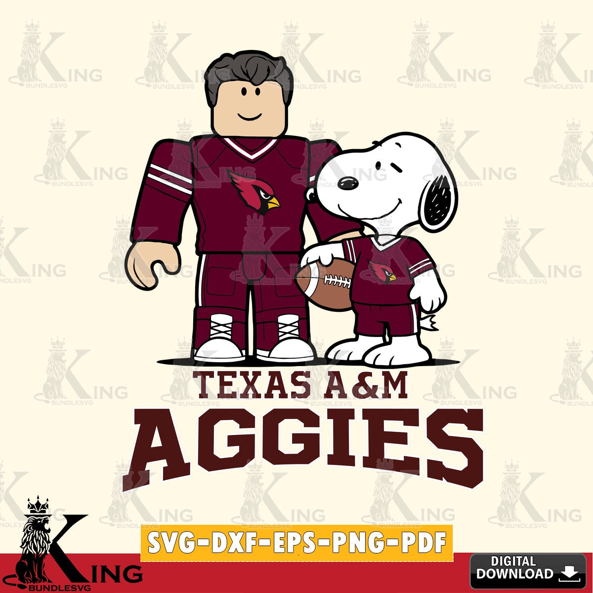 Texas A M Aggies Roblox & Snoopy Football SVG file , NCAA Cricut, File cut , Digital Download , PDF File