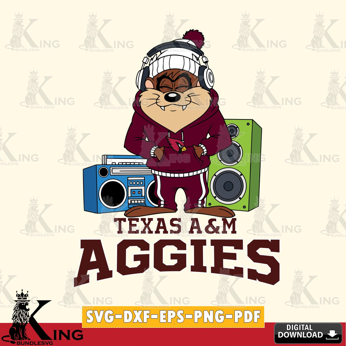 Texas A M Aggies Taz Hip Hop SVG file, Cut file , Digital Download , Instant Download, Taz svg, NCAA svg