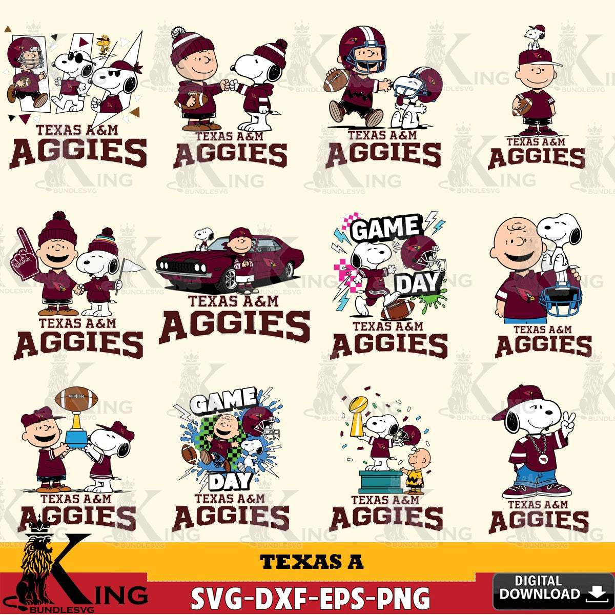 Texas A Peanuts Football NCAA Bundle SVG, Cricut, Cut file , Digital Download , Instant Download, Peanuts svg, NCAA svg, Football svg, Sport svg