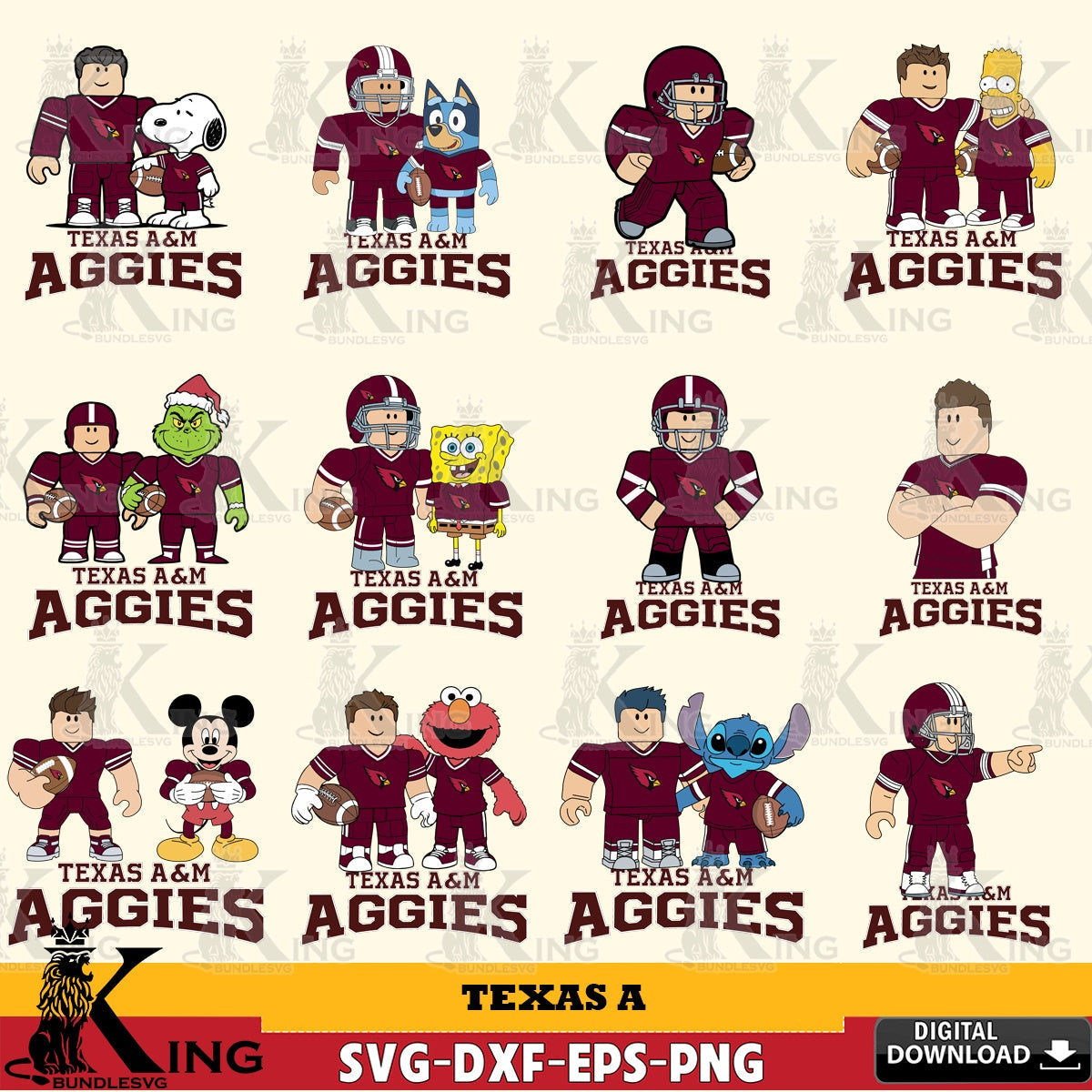 Texas A Roblox With Friends football NCAA Bundle SVG file , NCAA Cricut, File cut , Digital Download , PDF File