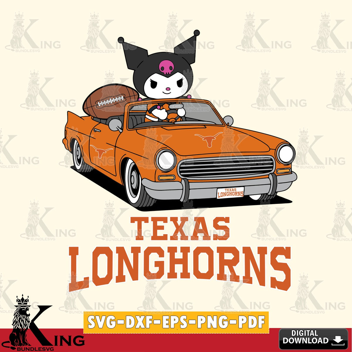 Texas Longhorns Kuromi Car Football Game SVG file, Cricut, Cut file , Digital Download , Instant Download, Sanrio svg, Clipart