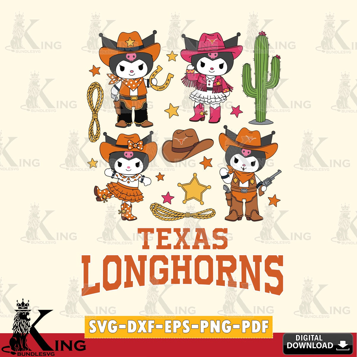 Texas Longhorns Kuromi Cowboy Western SVG file, Cricut, Cut file , Digital Download , Instant Download, Sanrio svg, Clipart