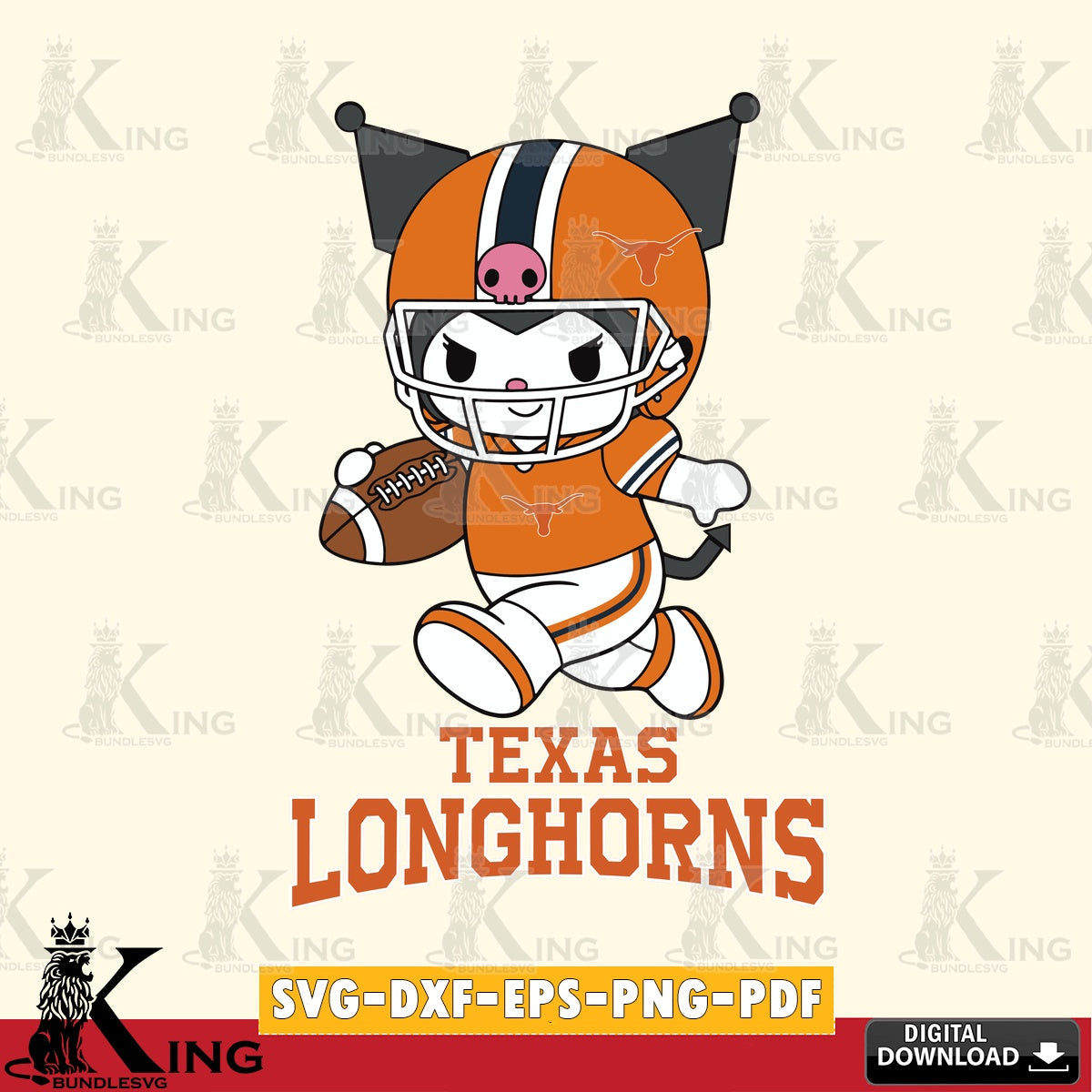 Texas Longhorns Kuromi Football Run SVG file, Cricut, Cut file , Digital Download , Instant Download, Sanrio svg, Clipart