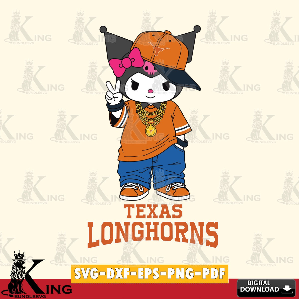 Texas Longhorns Kuromi Streetwear Style SVG file, Cricut, Cut file , Digital Download , Instant Download, Sanrio svg, Clipart