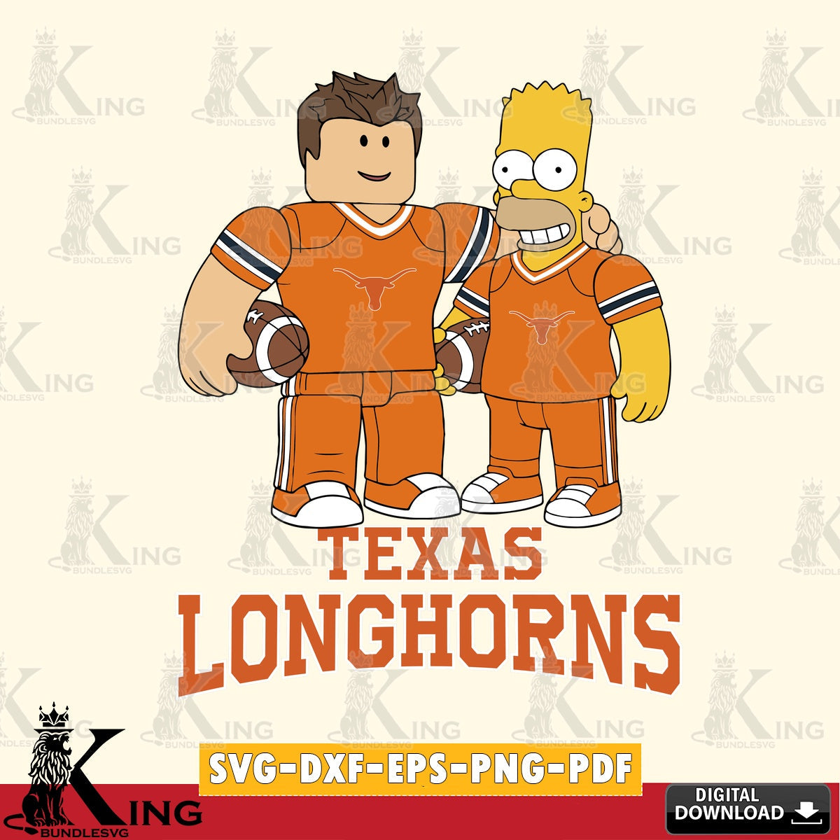 Texas Longhorns Roblox & Homer Simpson Football SVG file , NCAA Cricut, File cut , Digital Download , PDF File