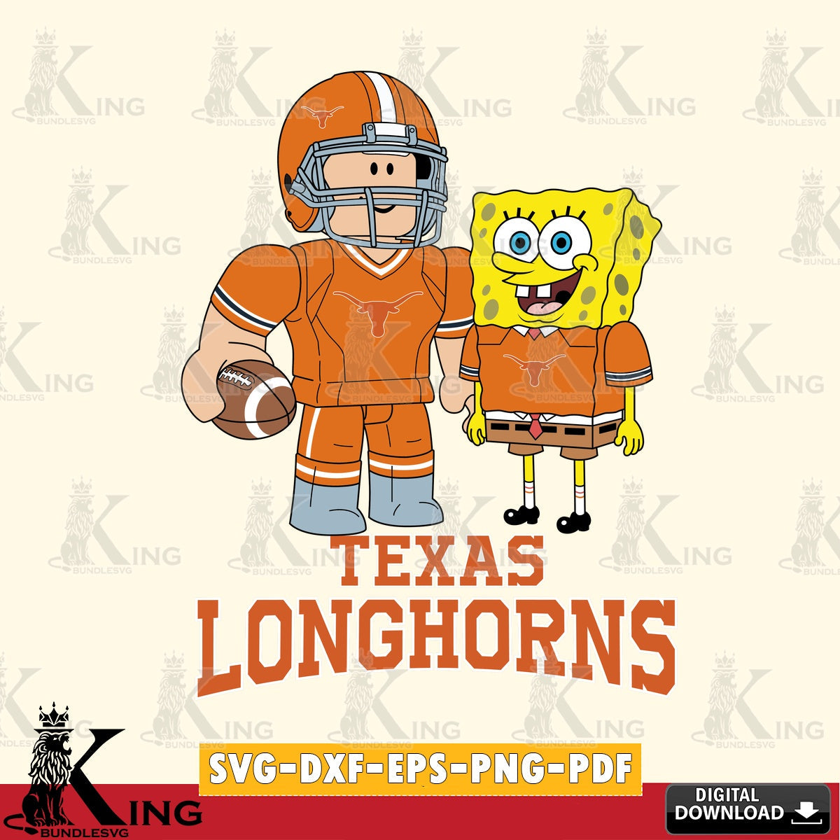 Texas Longhorns Roblox & Spongebob Football SVG file , NCAA Cricut, File cut , Digital Download , PDF File
