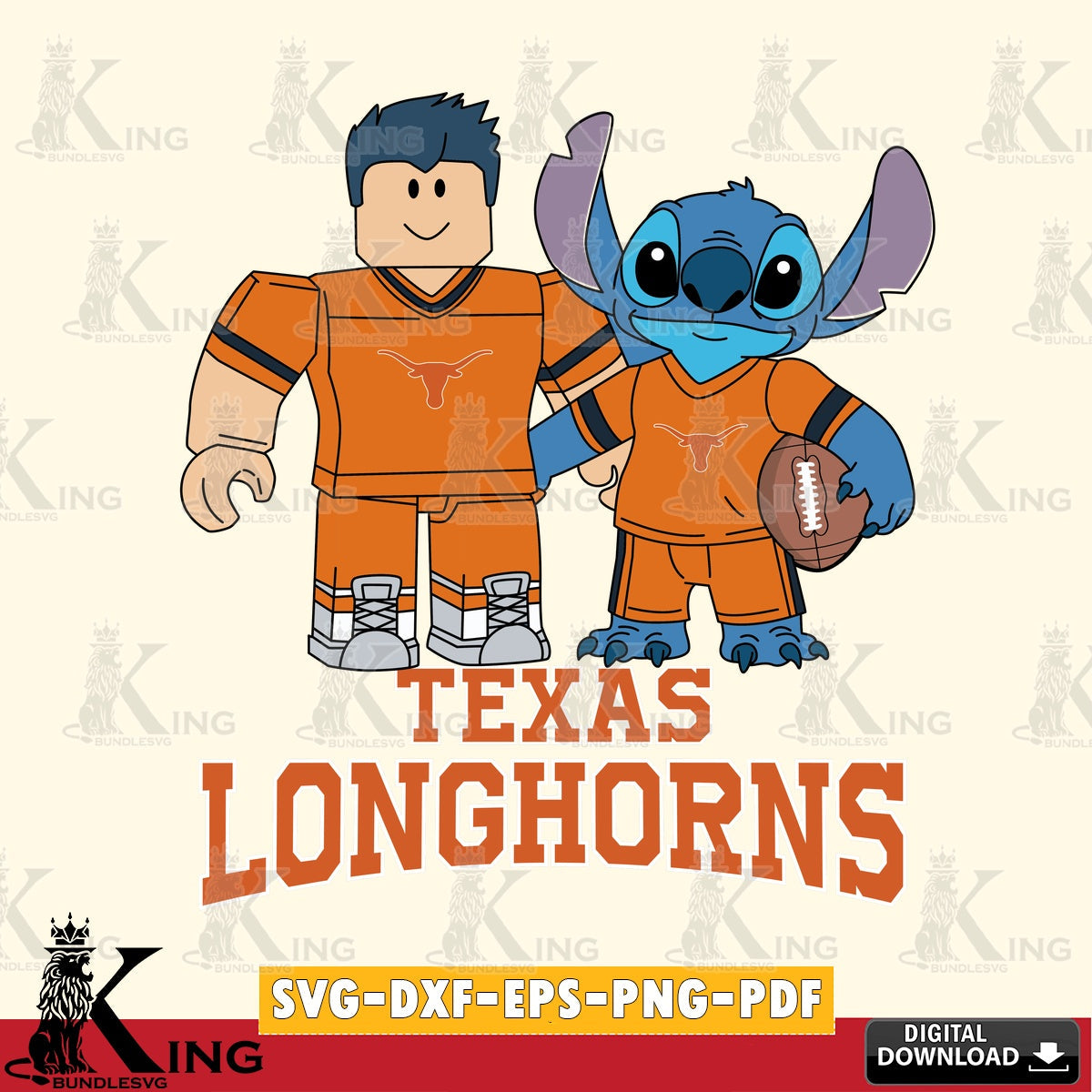 Texas Longhorns Roblox & Stitch Football SVG file , NCAA Cricut, File cut , Digital Download , PDF File