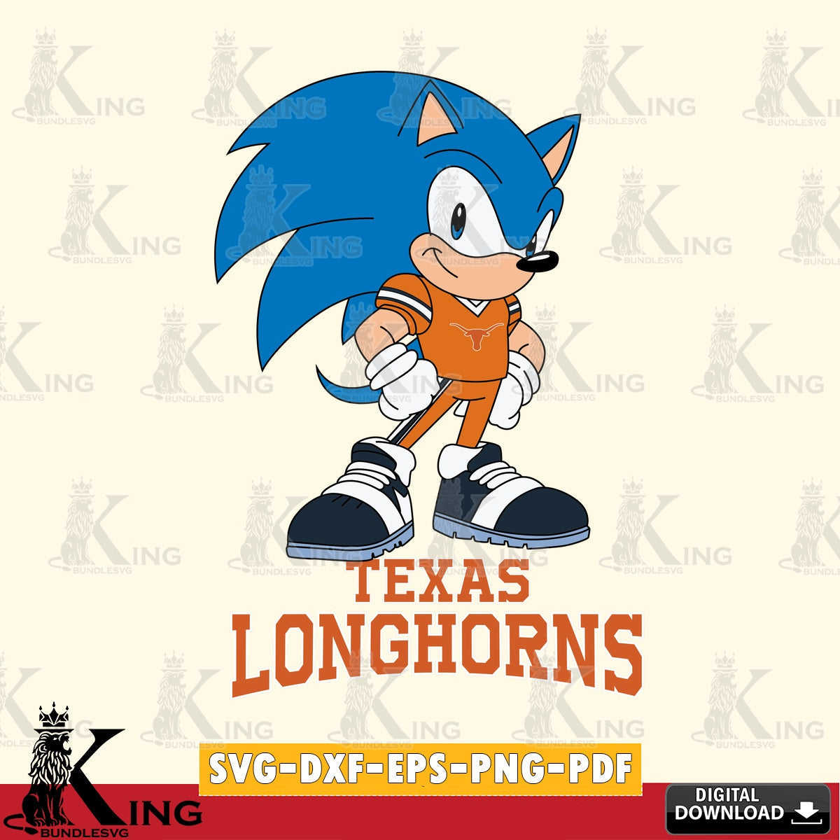 Unique artwork depicting Texas Longhorns Sonic Football Star Mascot SVG PNG design suitable for Glowforge and laser cutting