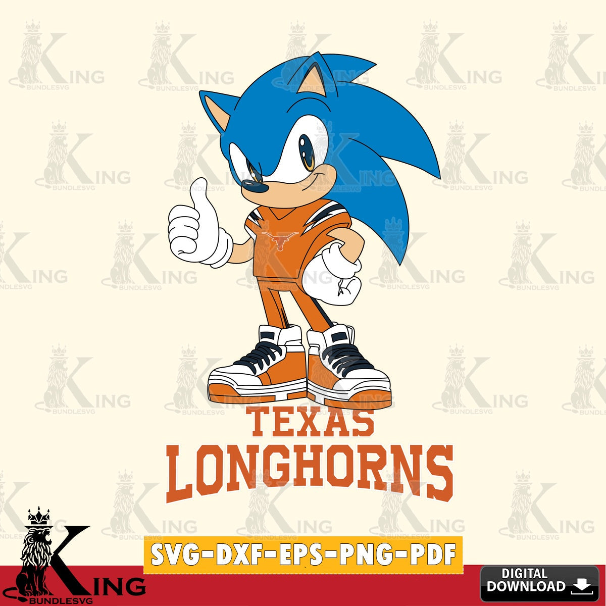 Digital clipart of Texas Longhorns Sonic Like Football SVG PNG design suitable for Glowforge and laser cutting