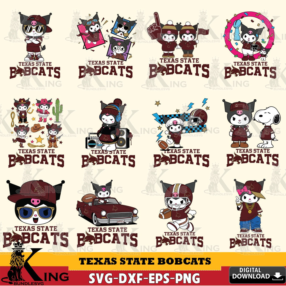 Texas State Bobcats Kuromi Football Jersey NCAA Bundle SVG file, Cricut, Cut file , Digital Download , Instant Download, Sanrio svg, Clipart