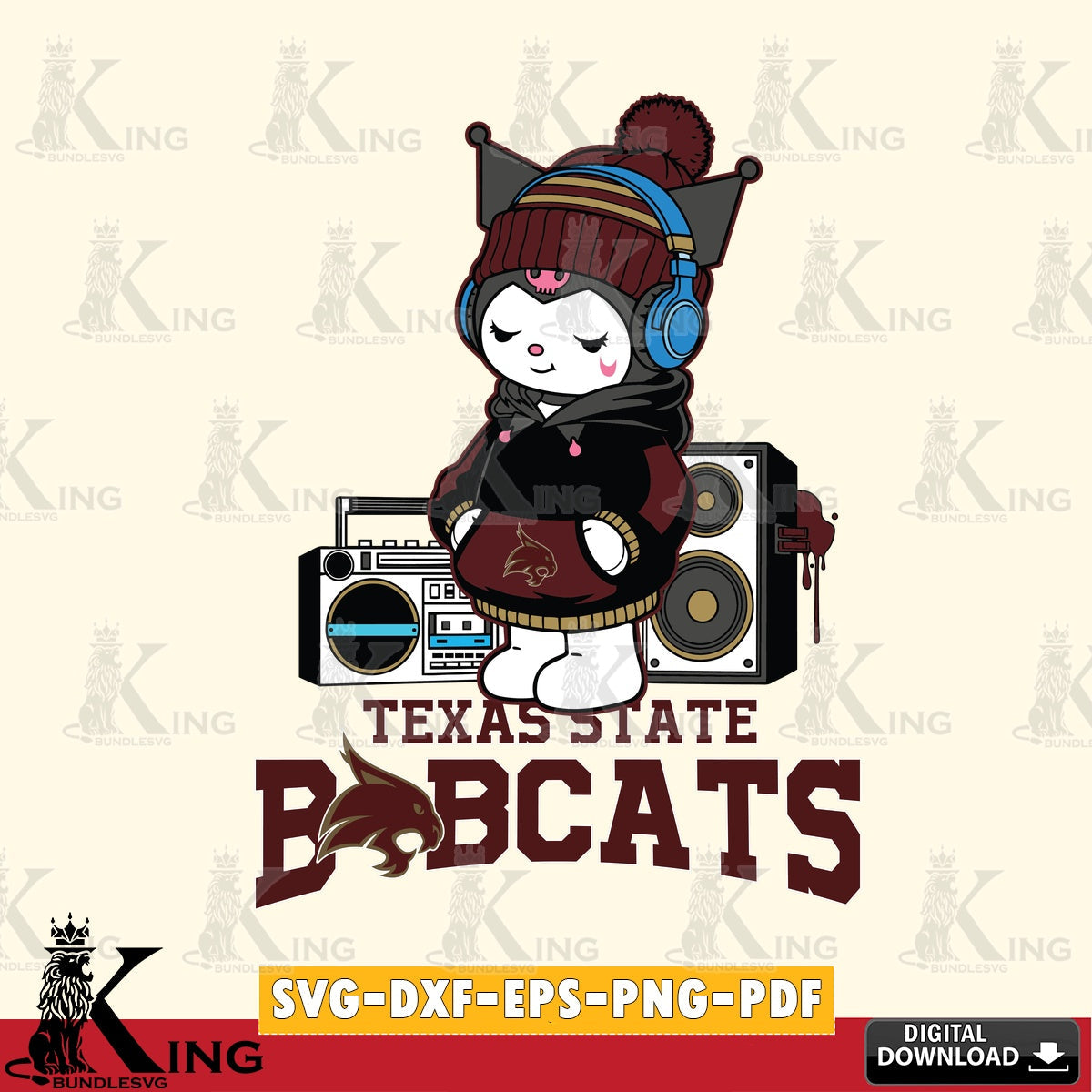 Texas State Bobcats Kuromi Football Music SVG file, Cricut, Cut file , Digital Download , Instant Download, Sanrio svg, Clipart