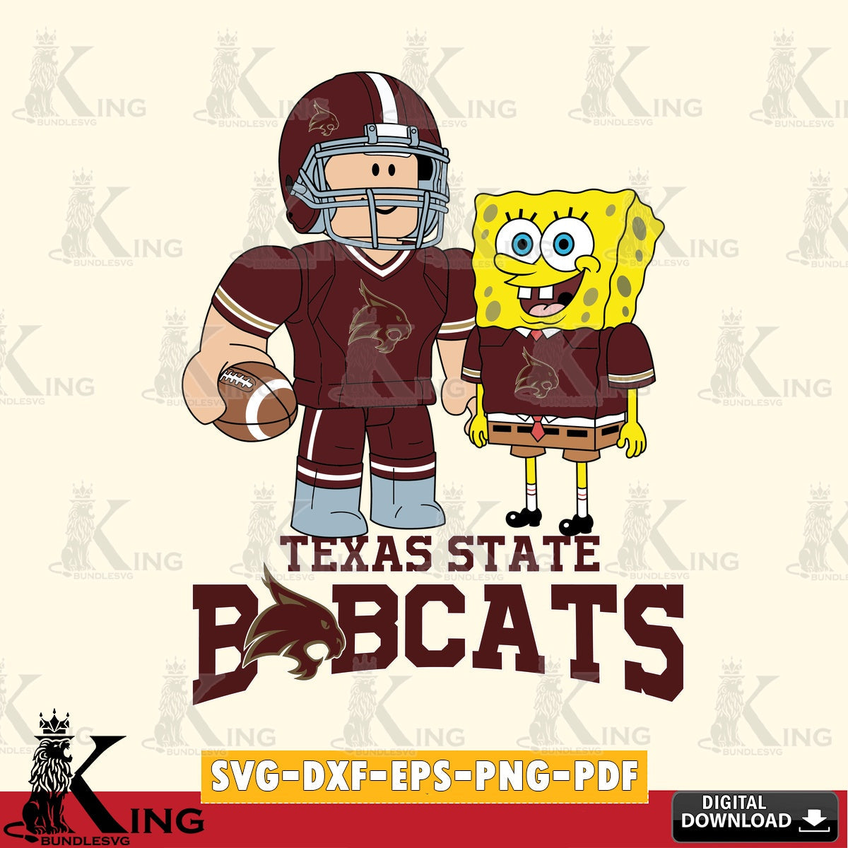 Texas State Bobcats Roblox & Spongebob Football SVG file , NCAA Cricut, File cut , Digital Download , PDF File