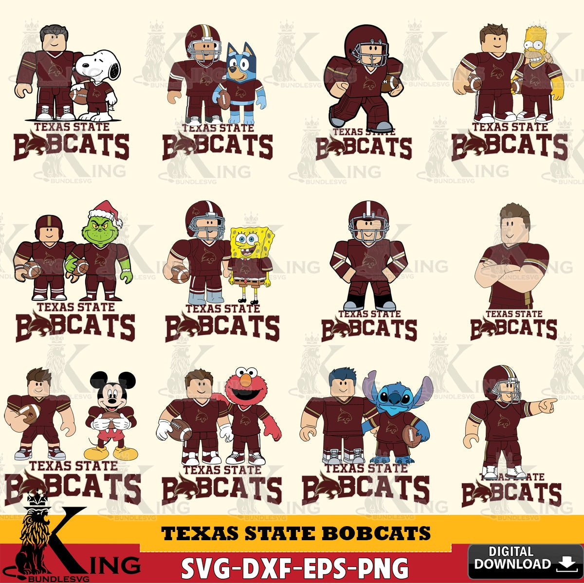Texas State Bobcats Roblox With Friends football NCAA Bundle SVG file , NCAA Cricut, File cut , Digital Download , PDF File
