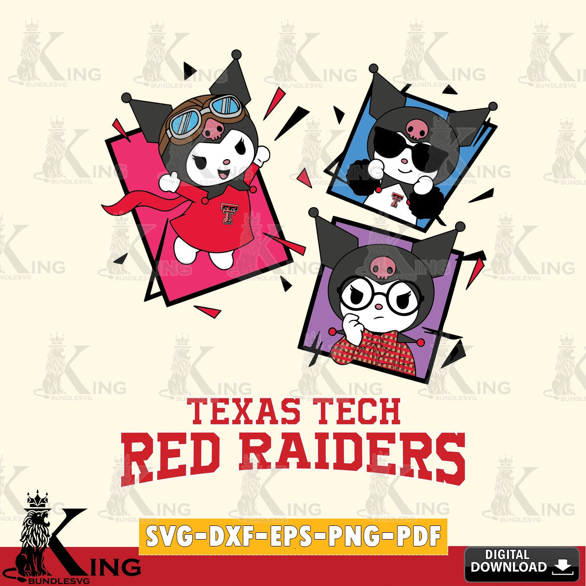 Texas Tech Red Raiders Kuromi Action Football SVG file, Cricut, Cut file , Digital Download , Instant Download, Sanrio svg, Clipart