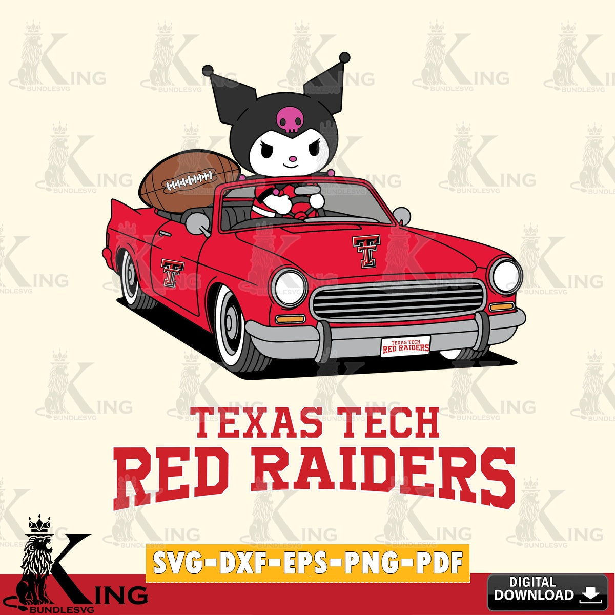 Texas Tech Red Raiders Kuromi Car Football Game SVG file, Cricut, Cut file , Digital Download , Instant Download, Sanrio svg, Clipart
