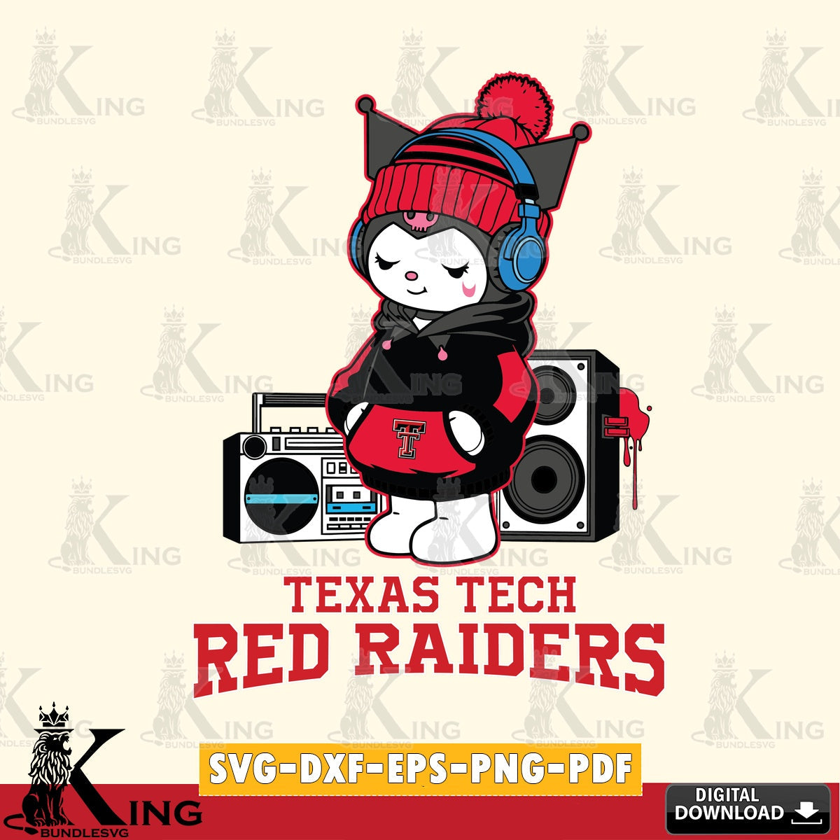 Texas Tech Red Raiders Kuromi Football Music SVG file, Cricut, Cut file , Digital Download , Instant Download, Sanrio svg, Clipart