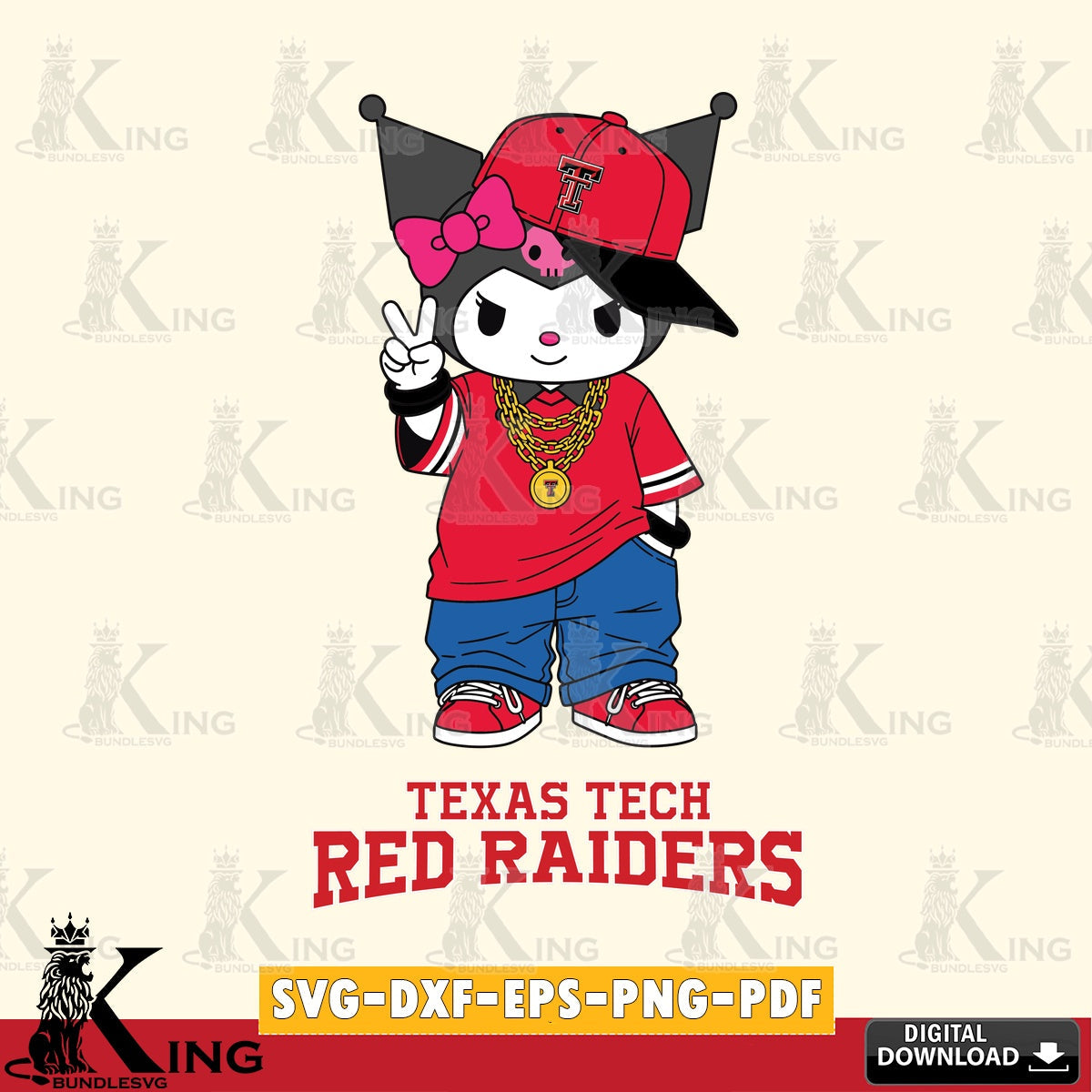 Texas Tech Red Raiders Kuromi Streetwear Style SVG file, Cricut, Cut file , Digital Download , Instant Download, Sanrio svg, Clipart