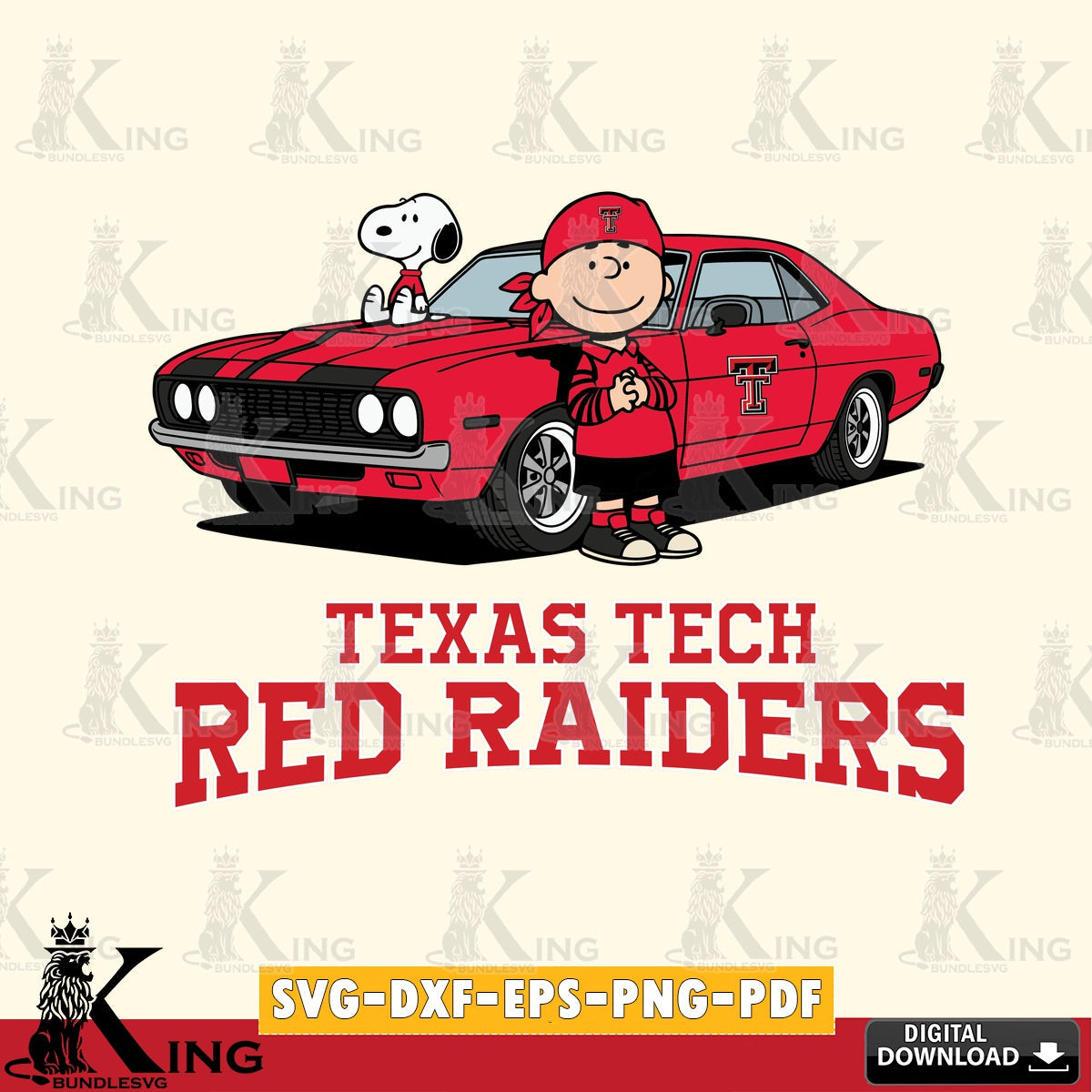 Texas Tech Red Raiders Peanuts Muscle Car SVG, Cricut, Cut file , Digital Download , Instant Download, Peanuts svg, NCAA svg, Football svg, Sport svg