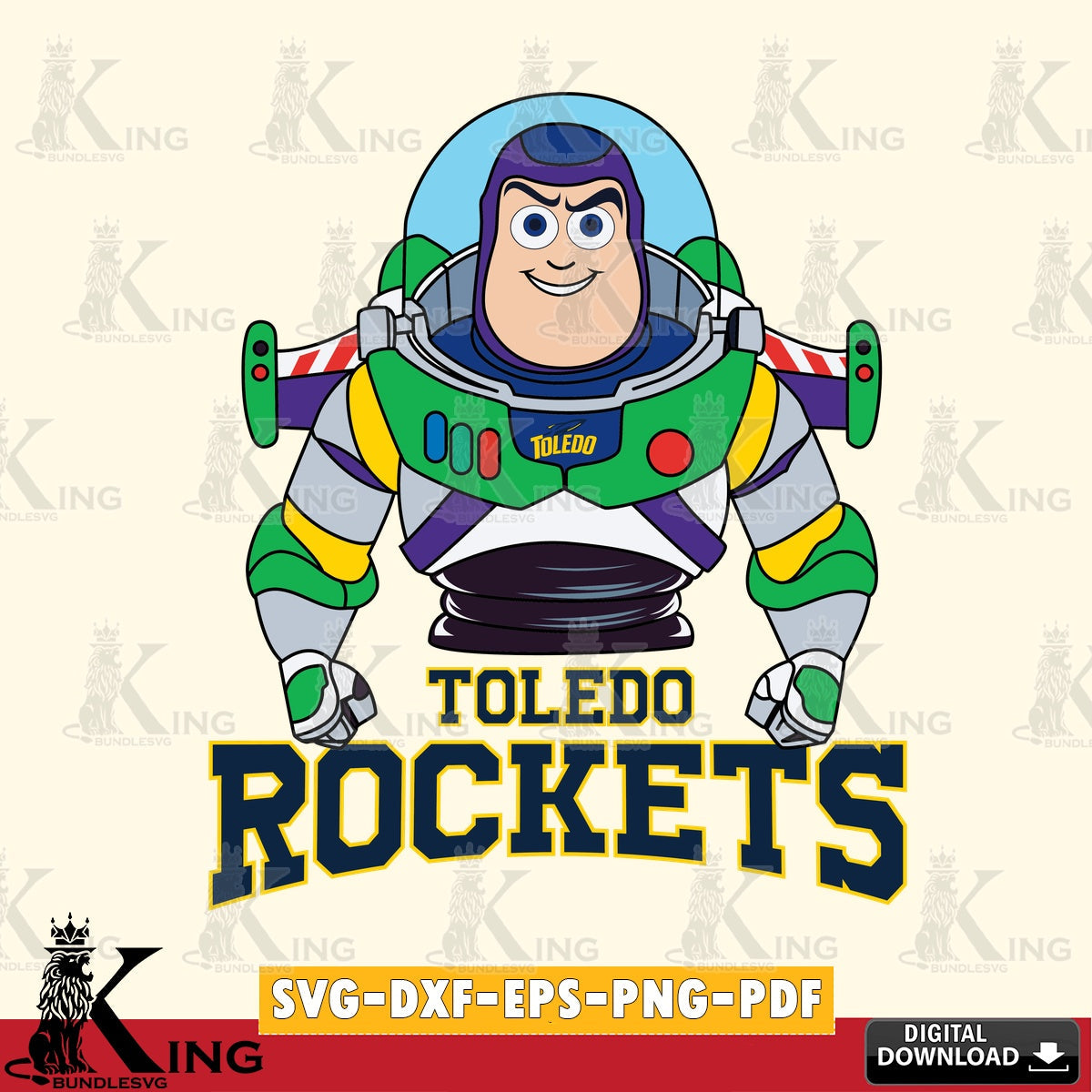 Digital clipart of Toledo Rockets Buzz Lightyear Football NCAA file cut, digital download for Cricut Maker and paper crafts