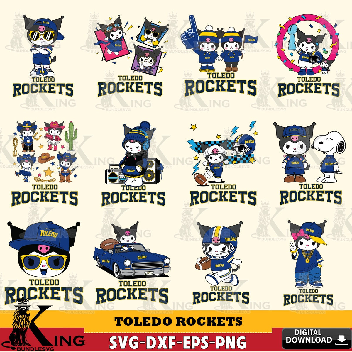 Toledo Rockets Kuromi Football Jersey NCAA Bundle SVG file, Cricut, Cut file , Digital Download , Instant Download, Sanrio svg, Clipart