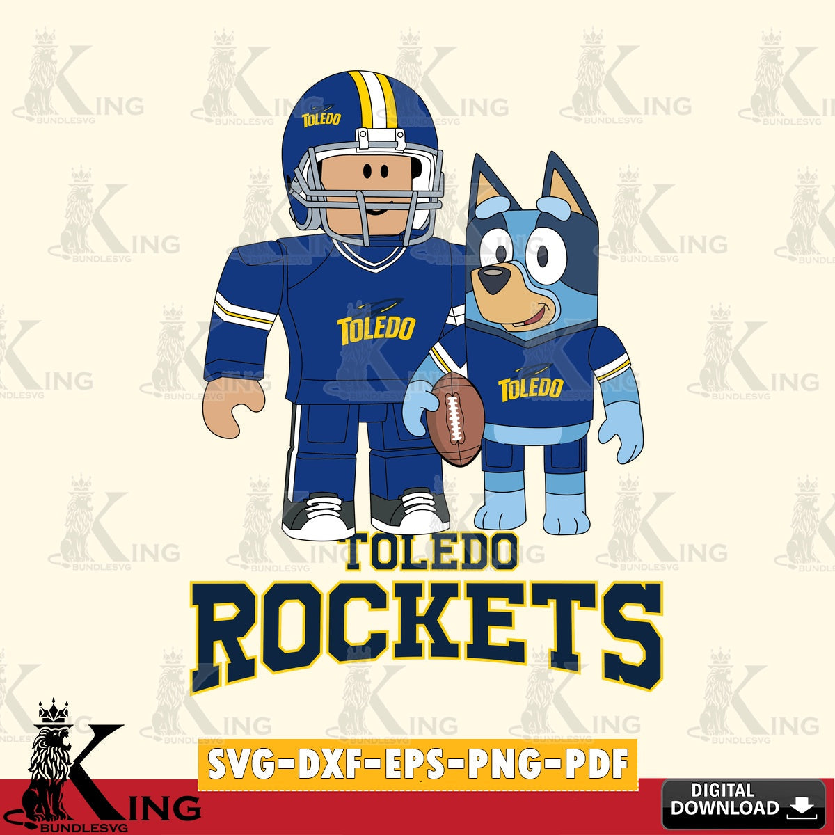 Toledo Rockets Roblox & Bluey Football SVG file , NCAA Cricut, File cut , Digital Download , PDF File