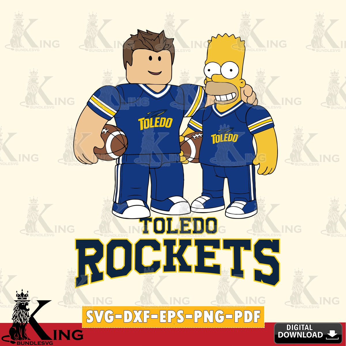 Toledo Rockets Roblox & Homer Simpson Football SVG file , NCAA Cricut, File cut , Digital Download , PDF File