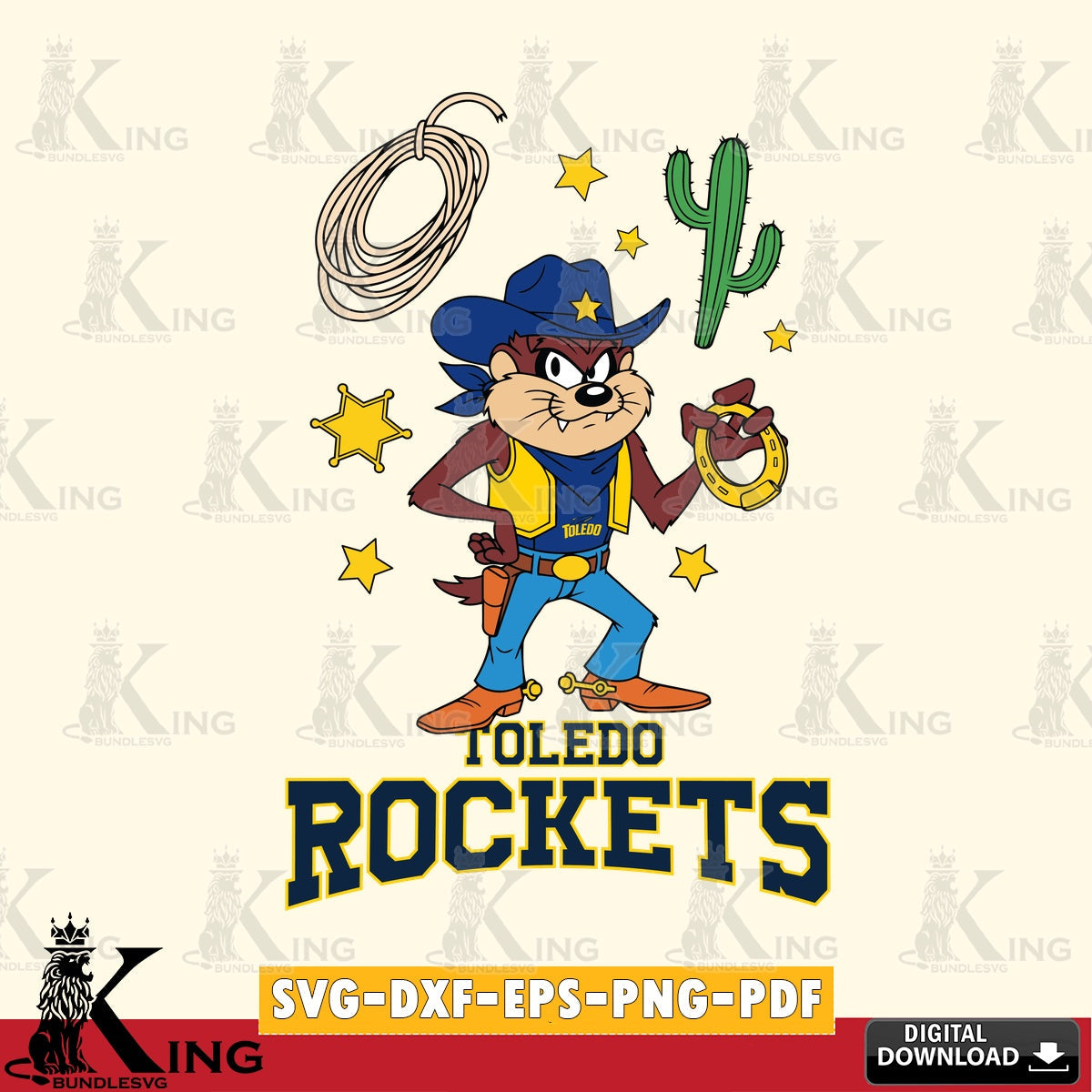 Toledo Rockets Taz Cowboy Western SVG file, Cut file , Digital Download , Instant Download, Taz svg, NCAA svg