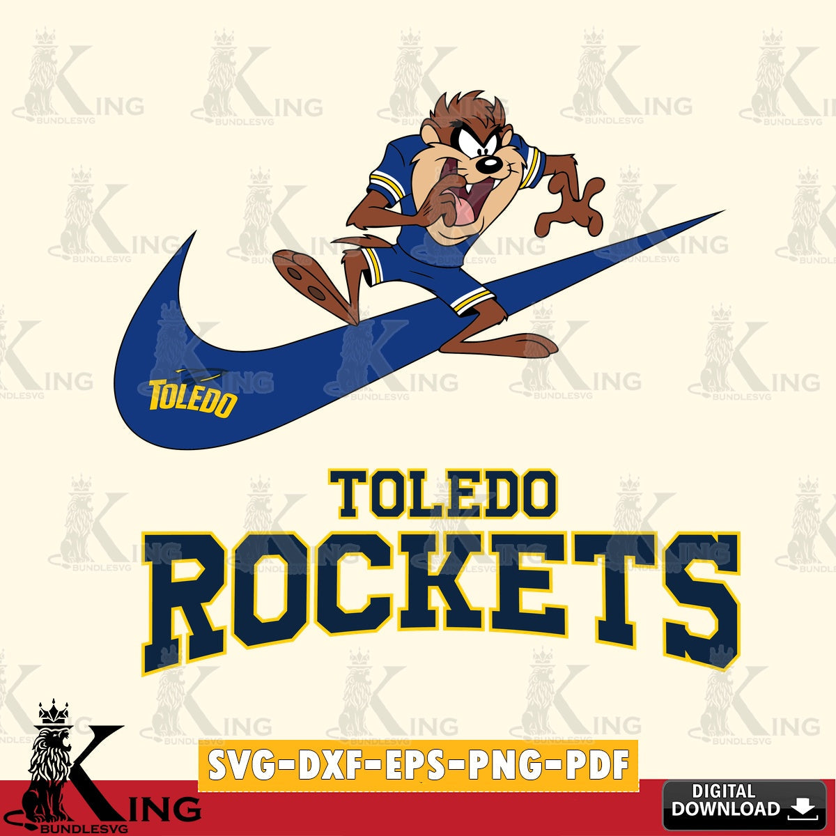 Toledo Rockets Taz Football Nike SVG file, Cut file , Digital Download , Instant Download, Taz svg, NCAA svg