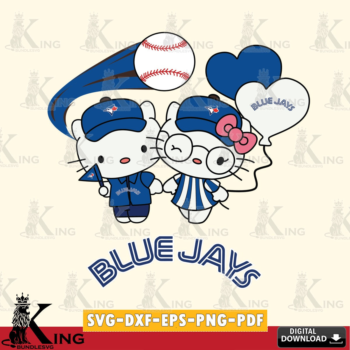 All-in-one bundle of Toronto Blue Jays Hello Kitty baseball couple, printable vector design for sublimation and crafts