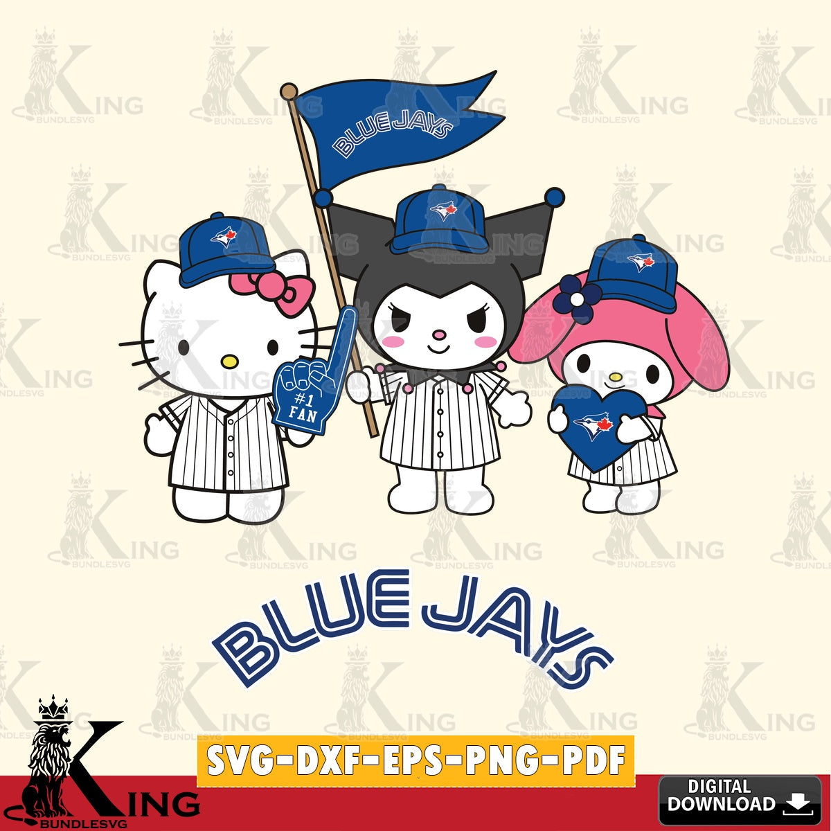 Hand-drawn style art of Toronto Blue Jays Kawaii friends Baseball, cut file ideal for vinyl projects and T-shirt printing