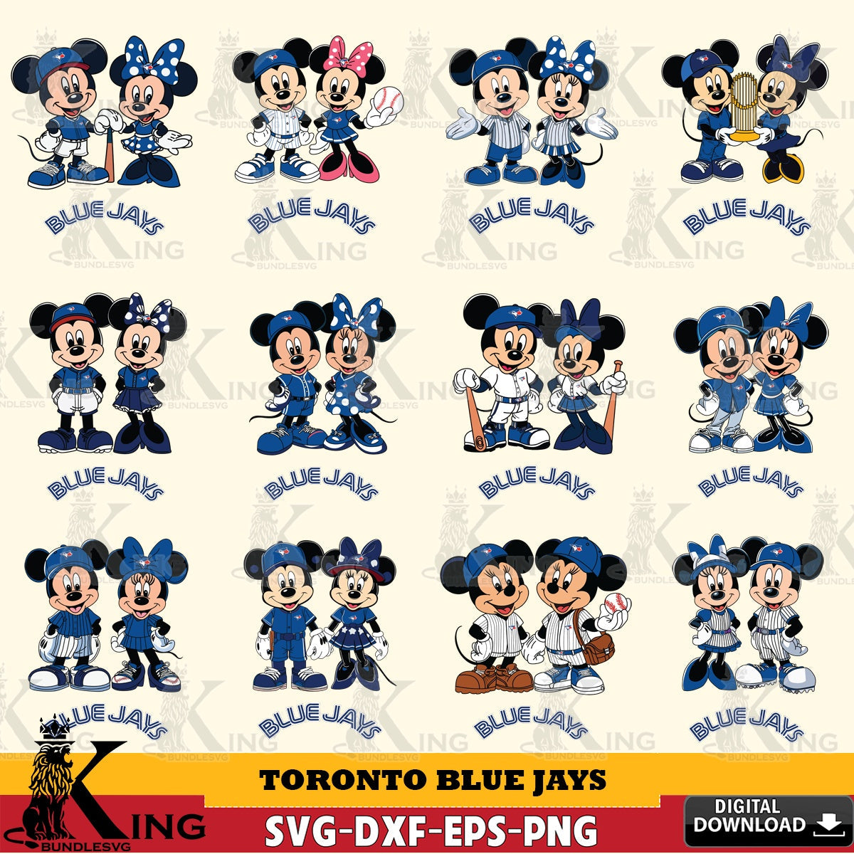 Toronto Blue Jays Mickey Minnie Baseball Player MLB Bundle SVG file , For Cricut, File cut , Digital Download , PDF File, Cut Files