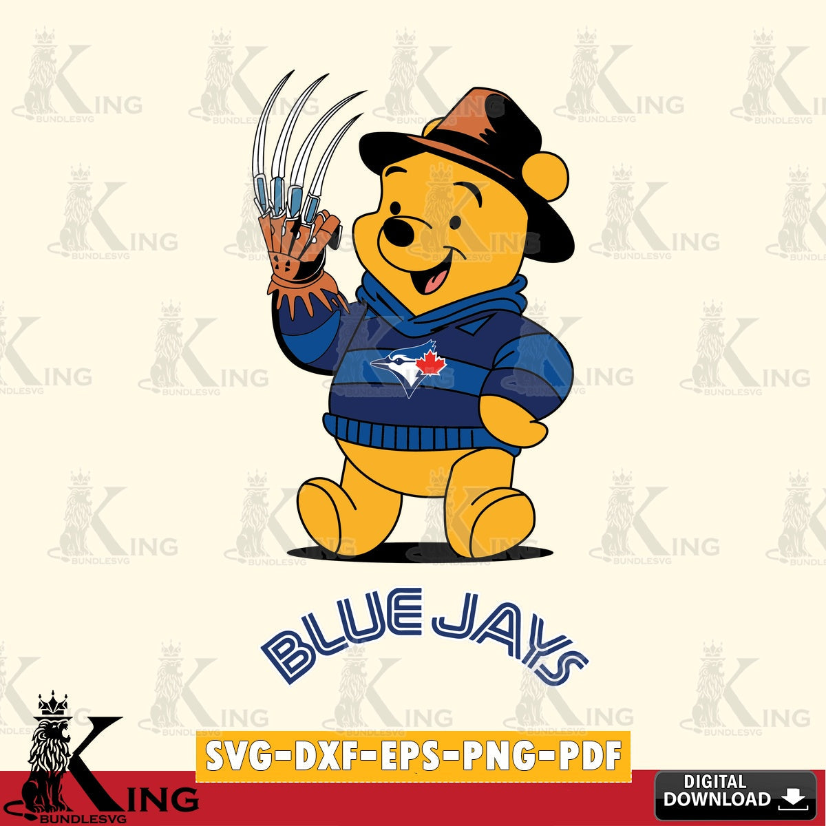 Beautiful illustration of Toronto Blue Jays Winnie the Pooh Freddy Krueger Baseball vector art for engraving, cutting, and