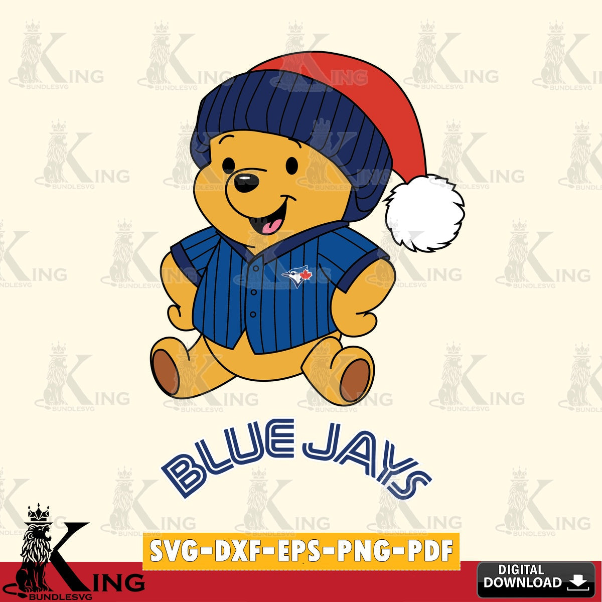 Printable art of Toronto Blue Jays Winnie the Pooh playing ball SVG PNG files perfect for Cricut and Silhouette cutting