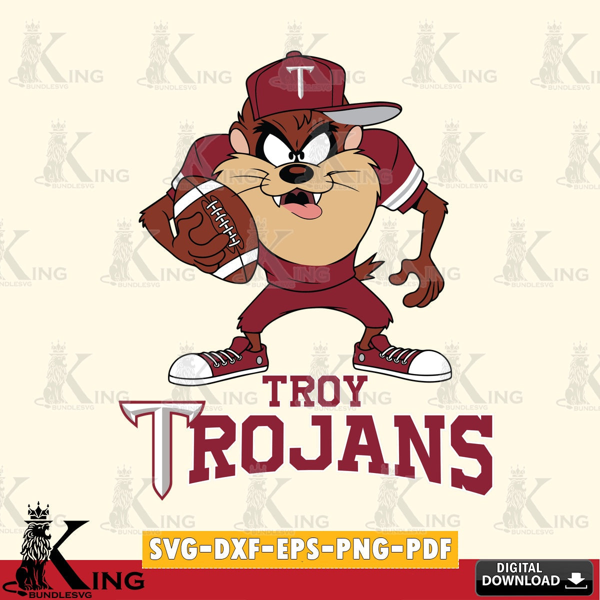 Troy Trojans Đồng phục bóng đá Taz SVG file, Cut file , Digital Download , Instant Download, Taz svg, NCAA svg