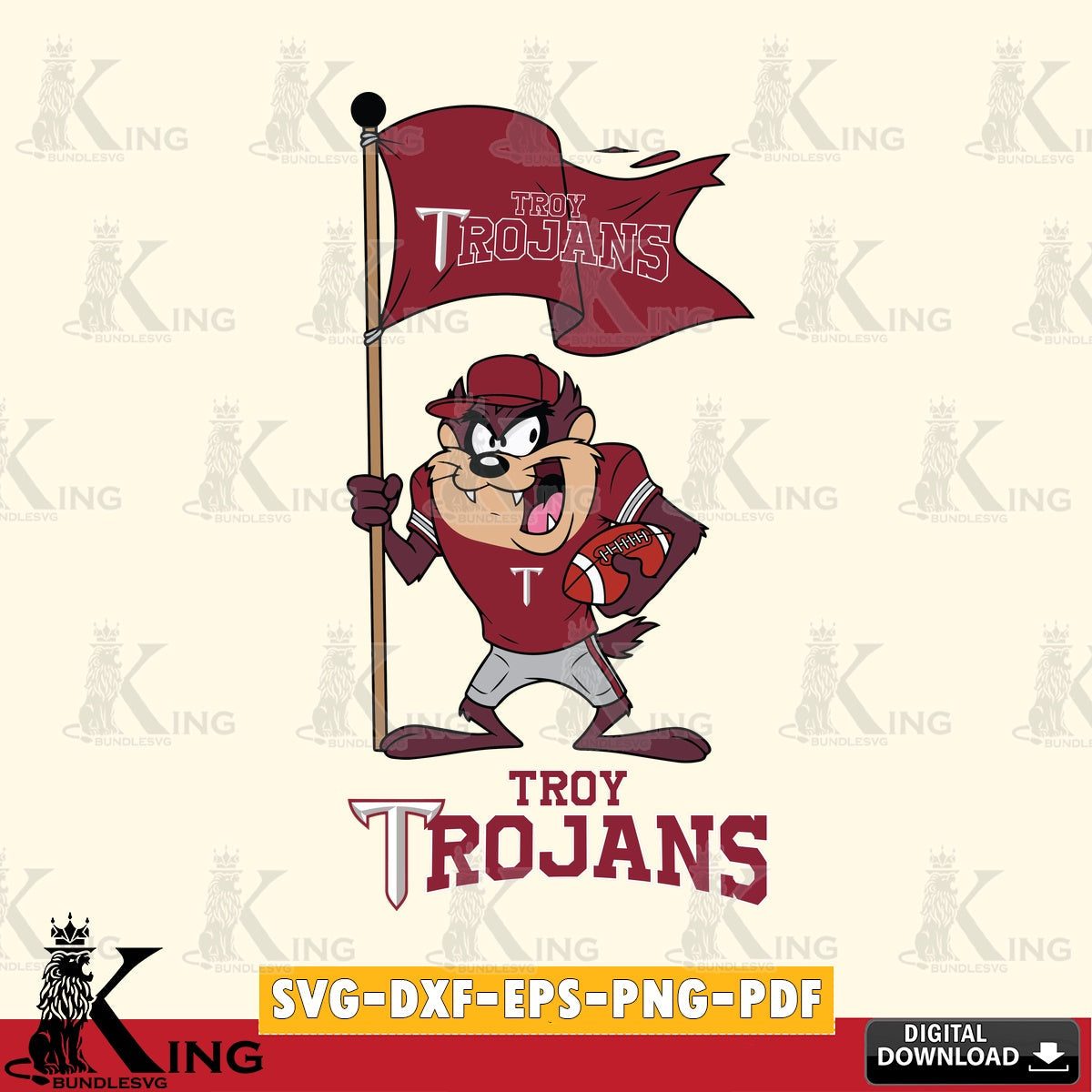Troy Trojans Football Taz Flag Art SVG file, Cut file , Digital Download , Instant Download, Taz svg, NCAA svg