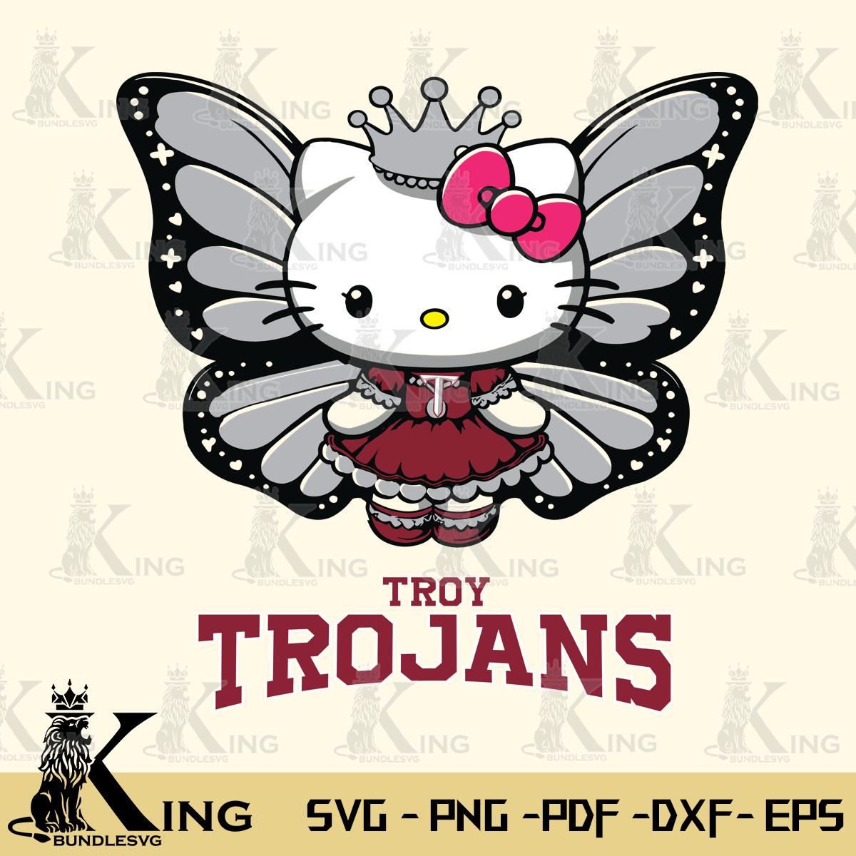 Troy Trojans Kitty Wings & Flowers Svg Eps Dxf Png File, Digital Download