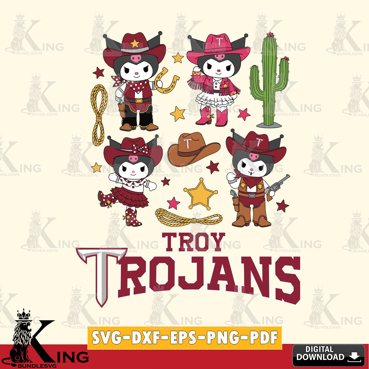 Troy Trojans Kuromi Cowboy Western SVG file, Cricut, Cut file , Digital Download , Instant Download, Sanrio svg, Clipart