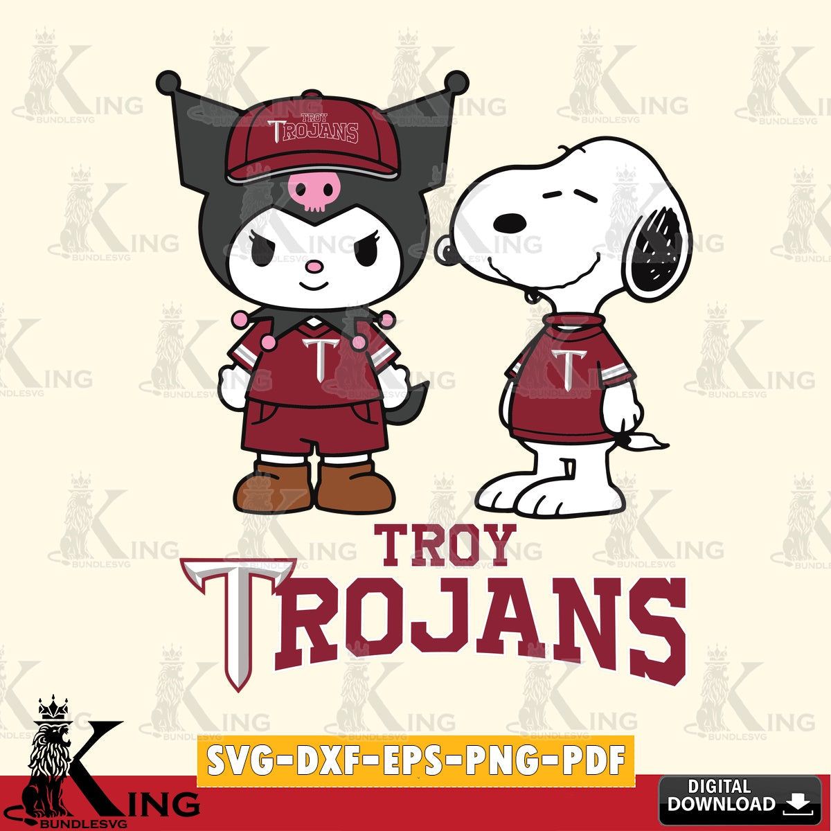 Troy Trojans Kuromi Snoopy Football SVG file, Cricut, Cut file , Digital Download , Instant Download, Sanrio svg, Clipart