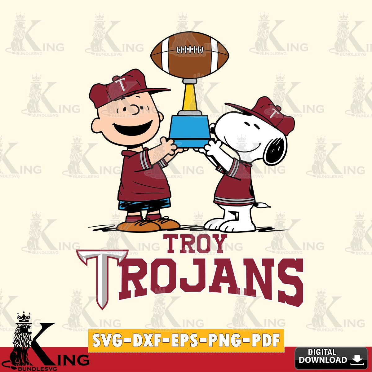 Troy Trojans Peanuts Football Trophy SVG, Cricut, Cut file , Digital Download , Instant Download, Peanuts svg, NCAA svg, Football svg, Sport svg
