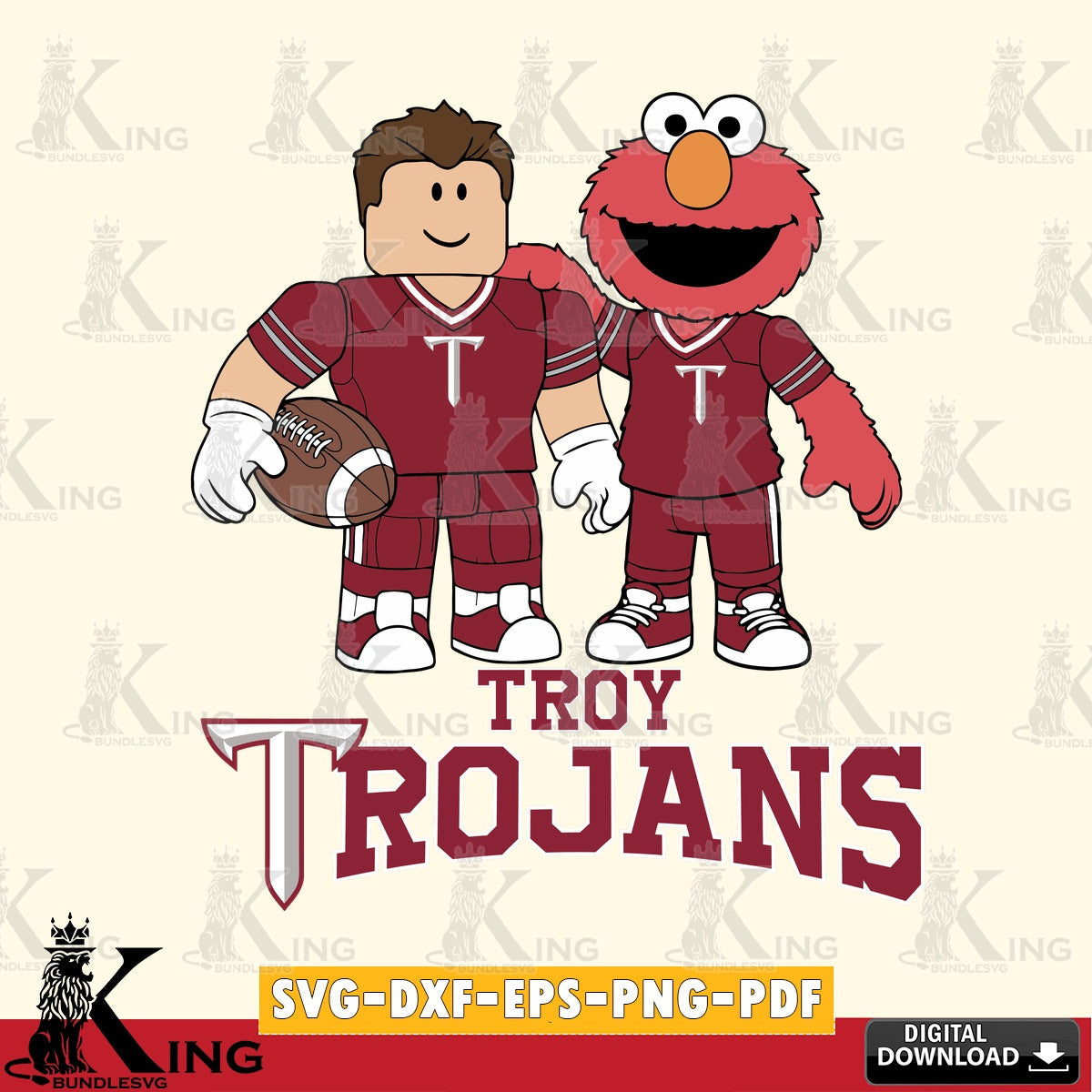 Troy Trojans Roblox & Elmo Football SVG file , NCAA Cricut, File cut , Digital Download , PDF File