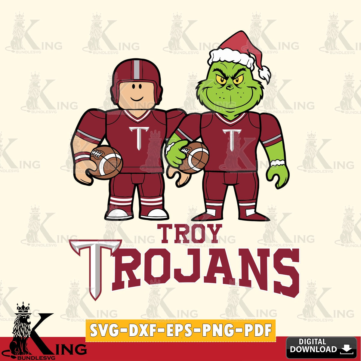 Troy Trojans Roblox & Grinch Football SVG file , NCAA Cricut, File cut , Digital Download , PDF File