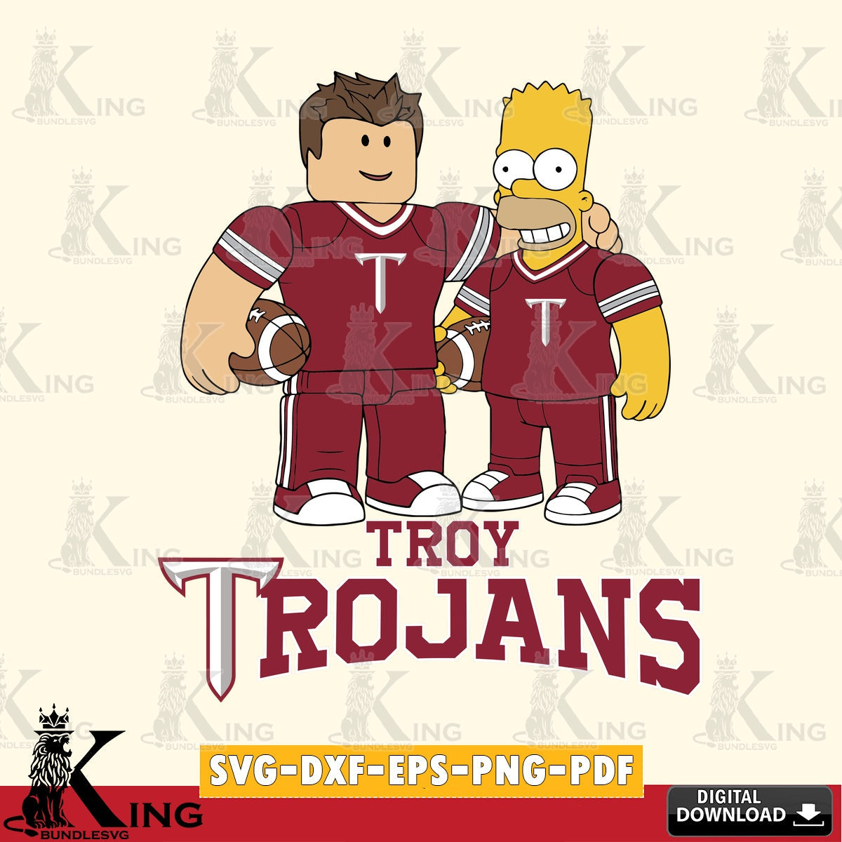 Troy Trojans Roblox & Homer Simpson Football SVG file , NCAA Cricut, File cut , Digital Download , PDF File