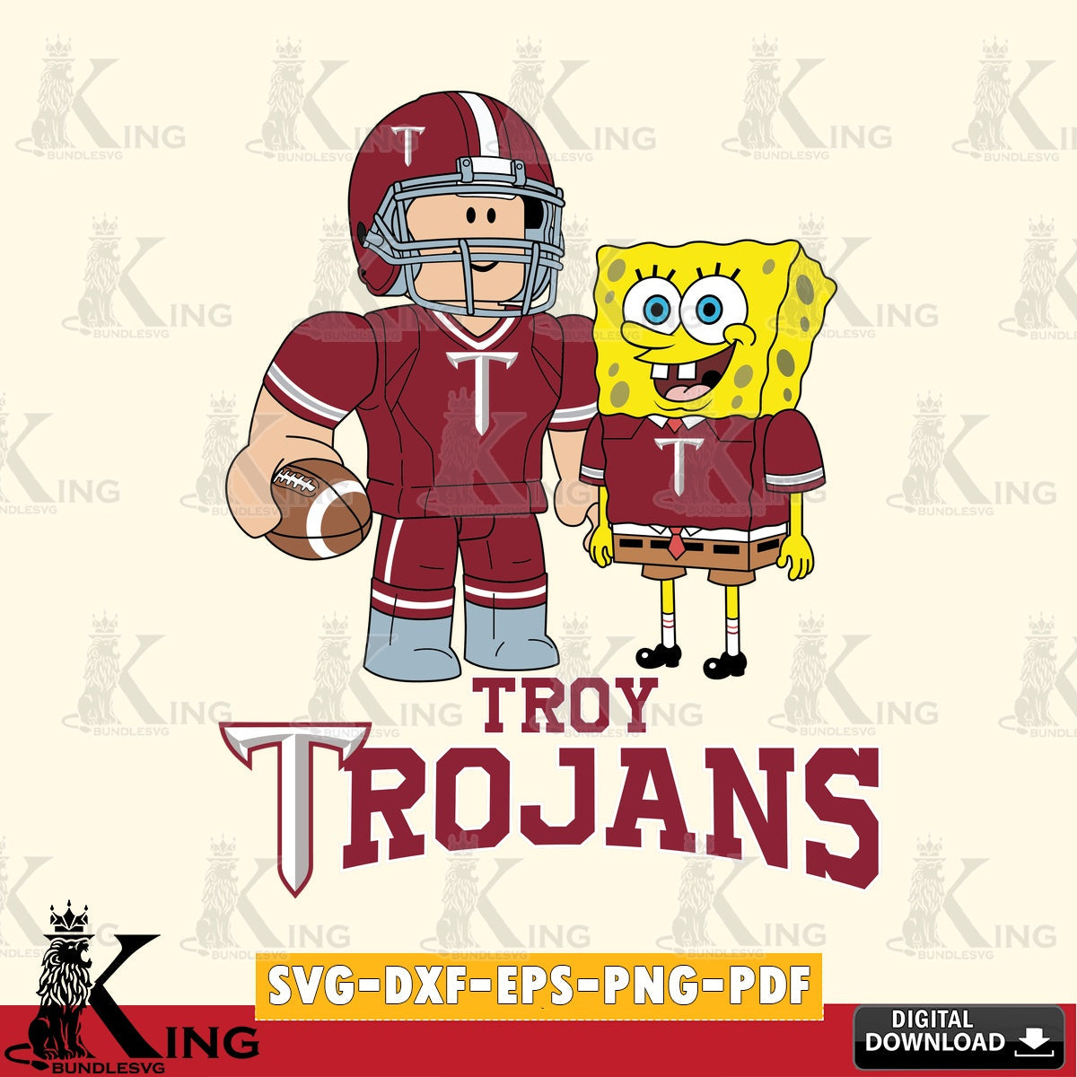 Troy Trojans Roblox & Spongebob Football SVG file , NCAA Cricut, File cut , Digital Download , PDF File