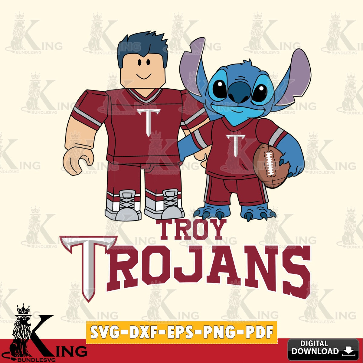 Troy Trojans Roblox & Stitch Football SVG file , NCAA Cricut, File cut , Digital Download , PDF File