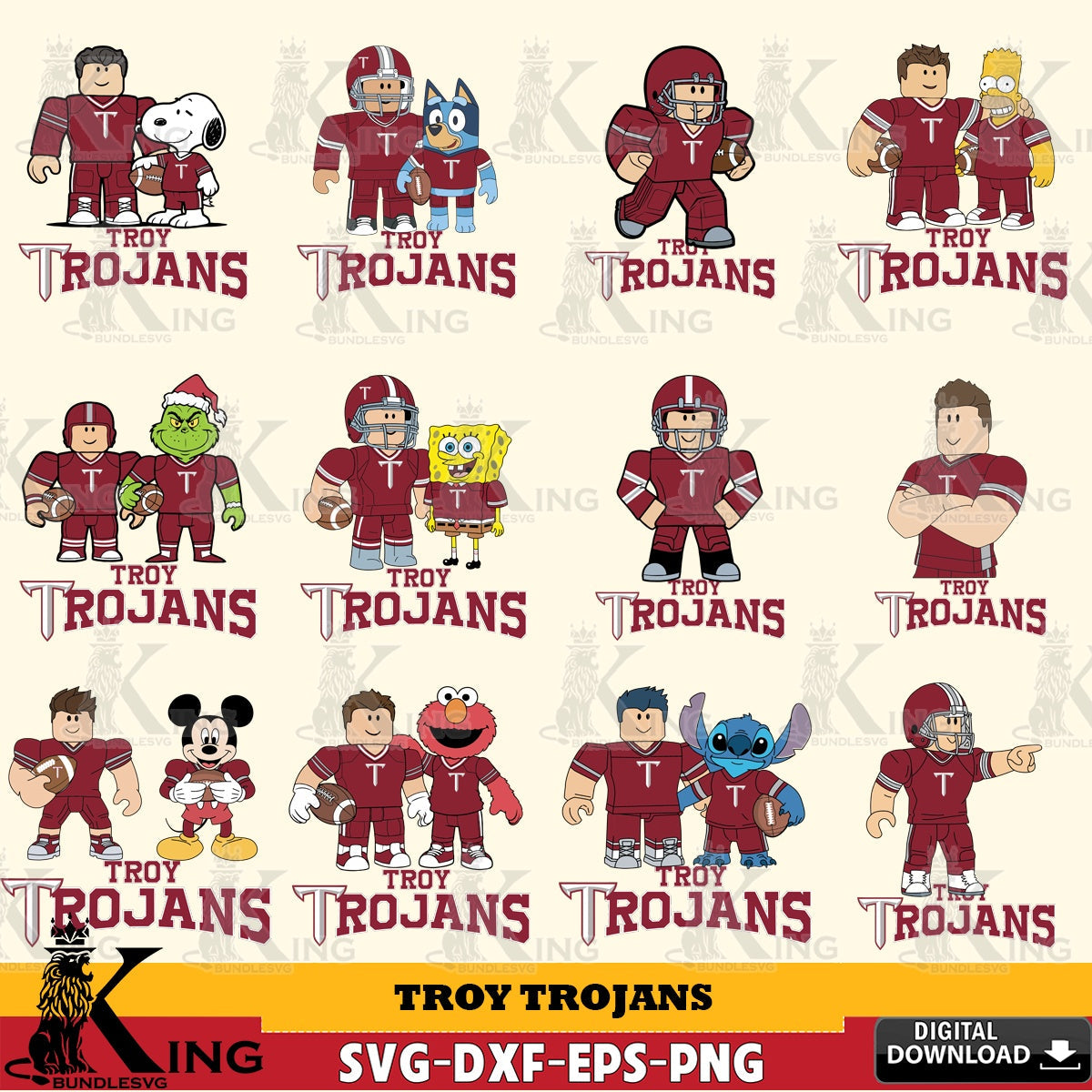 Troy Trojans Roblox With Friends football NCAA Bundle SVG file , NCAA Cricut, File cut , Digital Download , PDF File