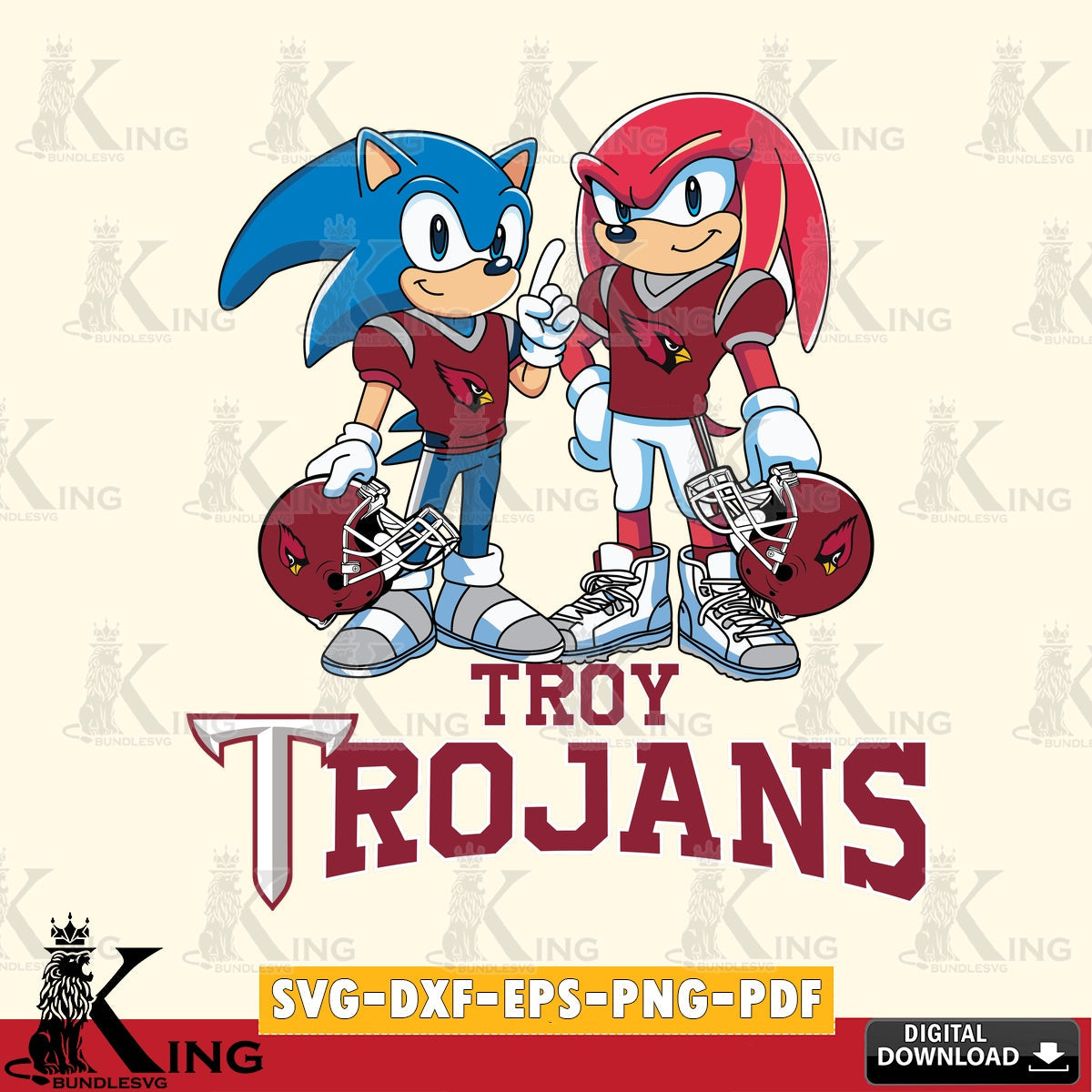 Hand-drawn style art of Troy Trojans Sonic And Knuckles football vector art for engraving, cutting, and printing
