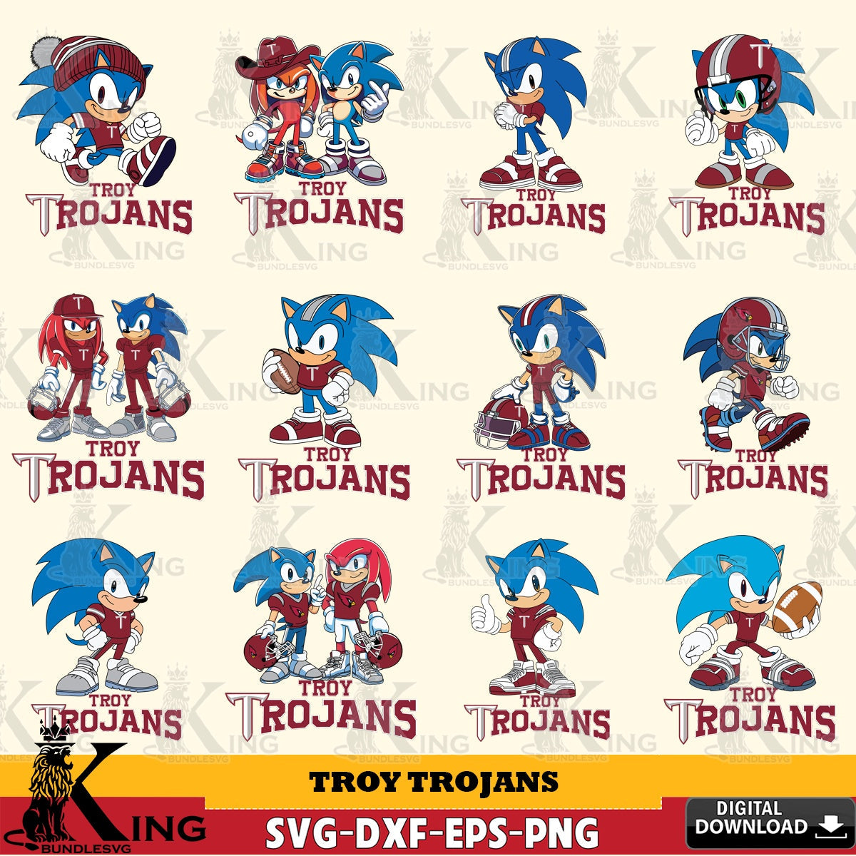 Troy Trojans Sonic & Knuckles NCAA FootballBundle SVG file, Vector , Digital Download , PDF File , Instant Download