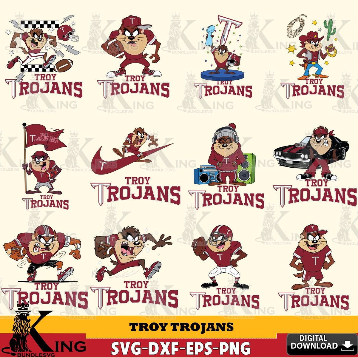 Troy Trojans Taz Football NCAA Bundle SVG file, Cut file , Digital Download , Instant Download, Taz svg, NCAA svg