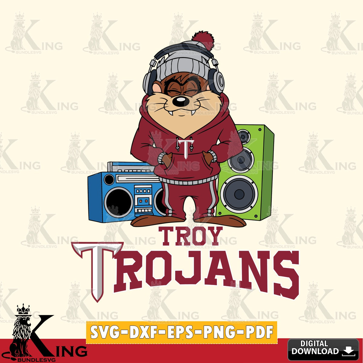 Troy Trojans Taz Hip Hop SVG file, Cut file , Digital Download , Instant Download, Taz svg, NCAA svg