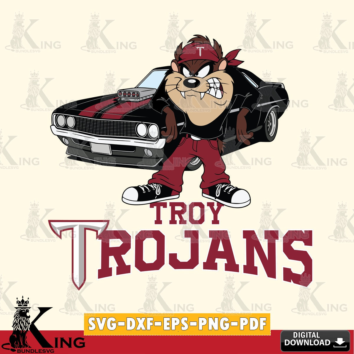 Troy Trojans Taz Racing Car SVG file, Cut file , Digital Download , Instant Download, Taz svg, NCAA svg